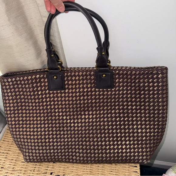 Banana Republic Tangiers Woven Leather Large Tote Bag Brown Bronze - Picture 10 of 10